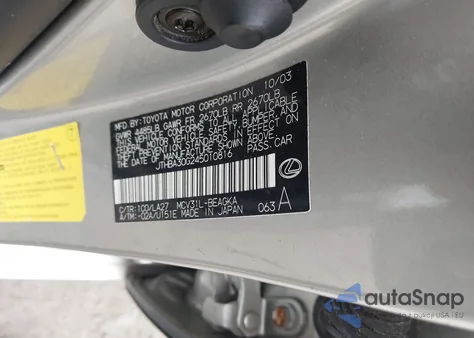 2004 Lexus Es из США, поврежденный, VIN JTHBA30G245010816